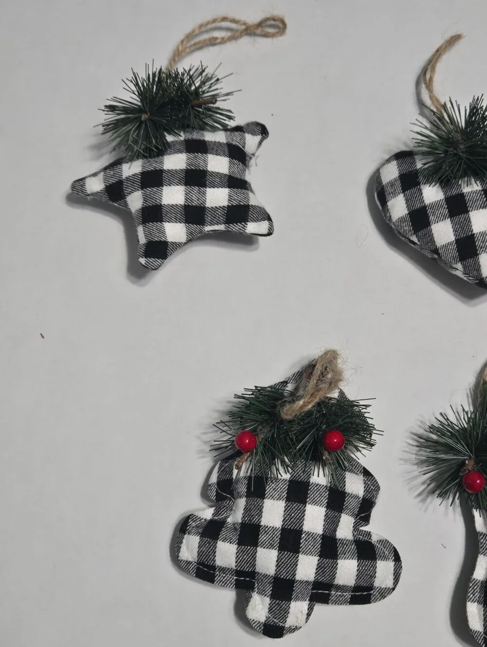 Set of 6 Holiday Style Buffalo Plaid Christmas Ornaments